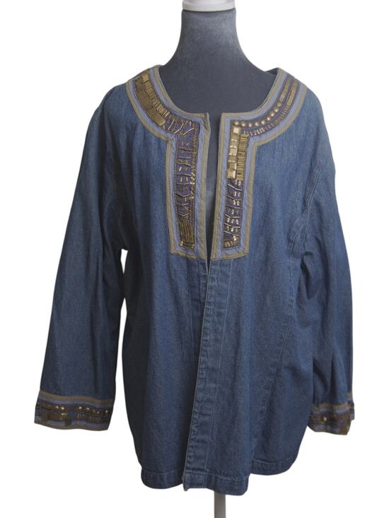 Indigo Moon Jackets & Blazers - Vintage Indigo Moon Denim Jacket 2X Beaded Embellished Boho Plus Size